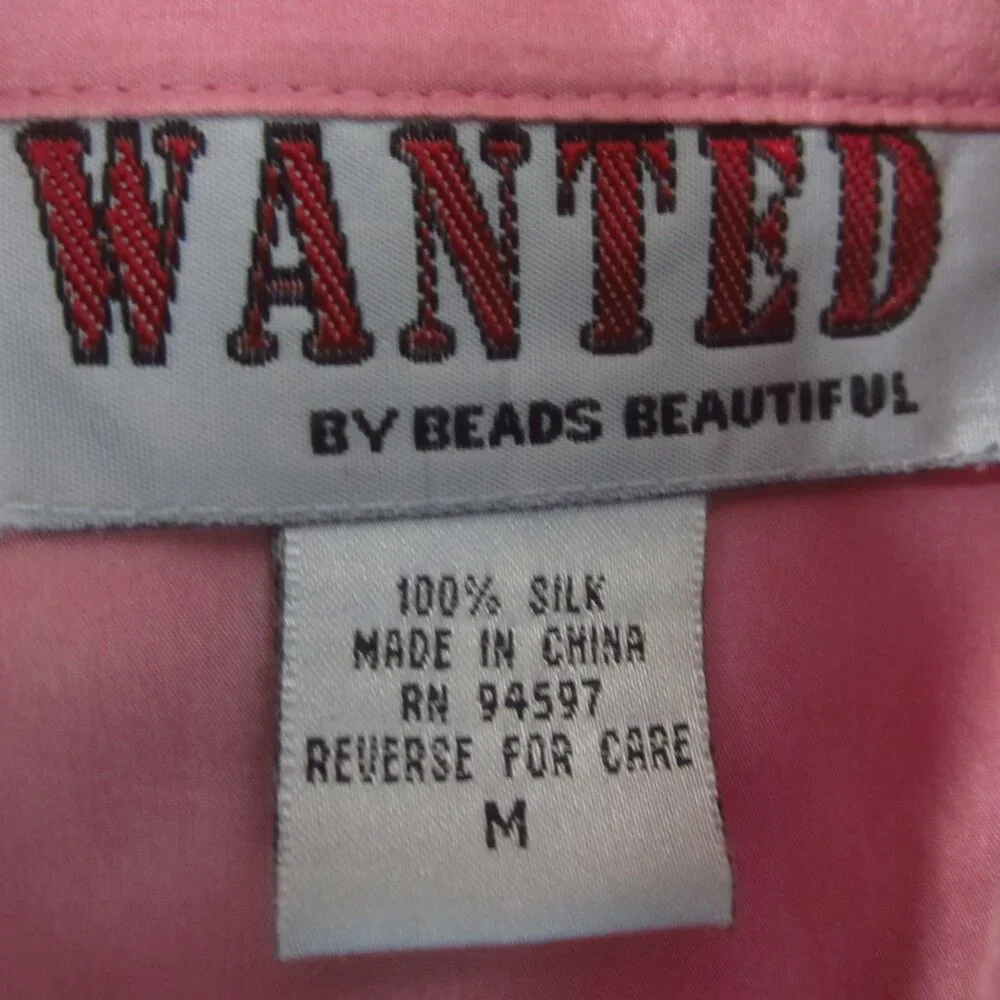 Vtg Wanted Women M Mauve Pink Painted Metallic LS Silk Western Cowboy Shirt - Picture 3 of 14